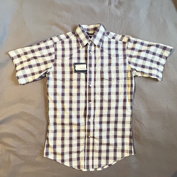 Wrangler Shirt Pearl Snap Navy Green‎ Plaid Style MWR104M NWT Size Small - Picture 4 of 7